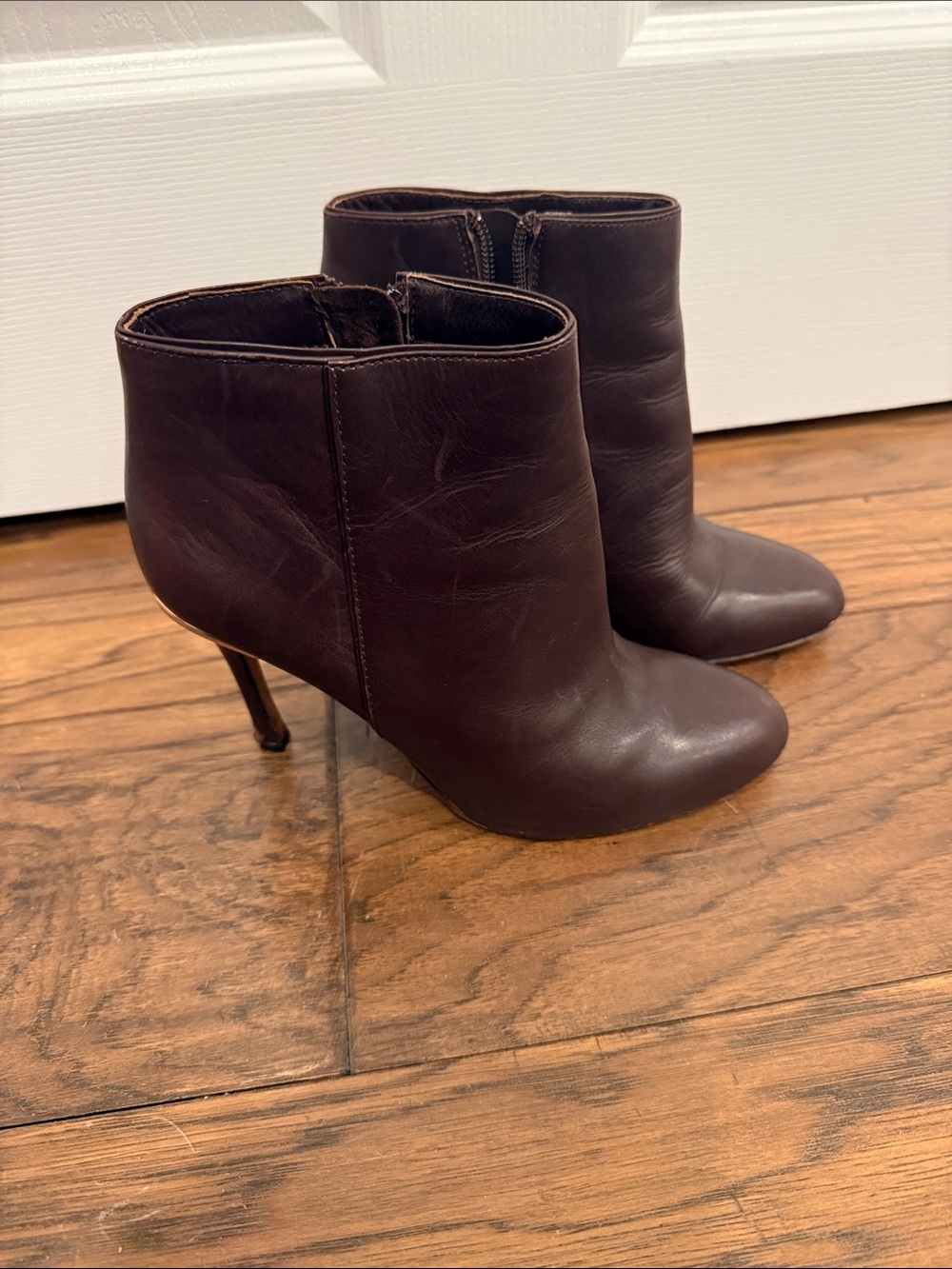 Coach Brown Leather Ankle Booties with Stiletto Heel